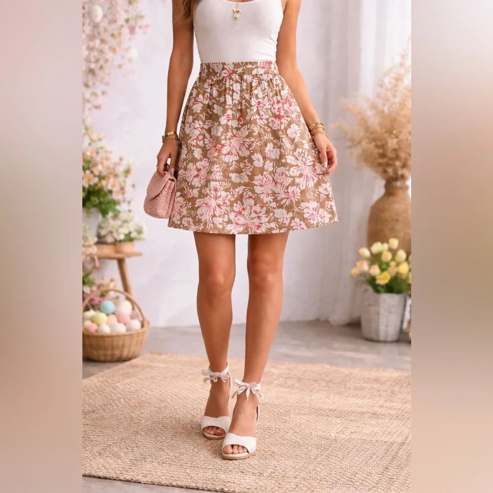 GEORGE Linen Blend Floral Skirt Boho Cottagecore Size 12 Artsy Classic Romantic
